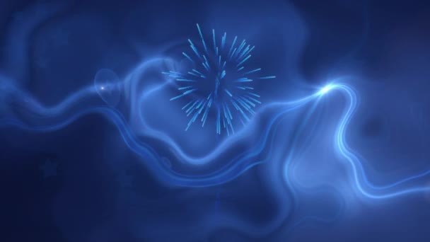Анимация Фейерверков Синем Фоне Движущимися Волнами Новый Год Праздник Празднование — стоковое видео