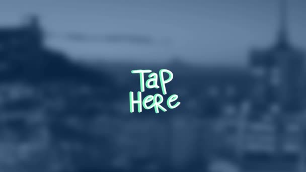 Animation Tap Here Text Cityscape Social Media Communication Interface Concept — Stock Video