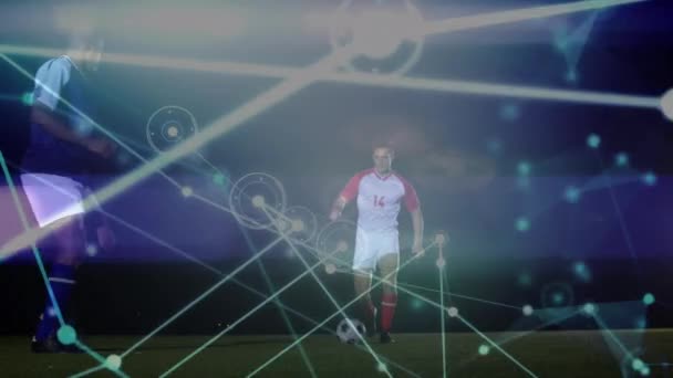 Animacja Sieci Połączeń Różnych Rannych Piłkarzy Płci Męskiej Globalny Sport — Wideo stockowe