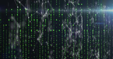 Bağlantı ağı üzerinden ikili kodlama ve veri işleme resmi. küresel bulut hesaplaması, veri işleme ve dijital olarak oluşturulmuş görüntü konsepti.