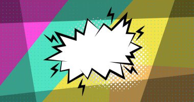 Çok renkli arkaplana karşı boş konuşma baloncuğunun dijital olarak oluşturulmuş görüntüsü. Boşluğu kopyala ve soyut yaratıcılık kavramı