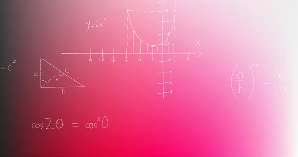 Obrázek Ručně Psaných Matematických Vzorců Růžovém Pozadí Věda Matematika Koncepce — Stock fotografie
