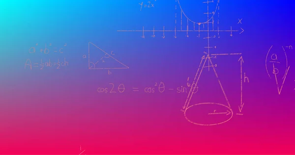 Зображення Рукописних Математичних Формул Синьому Червоному Тлі Наука Математика Концепція — стокове фото