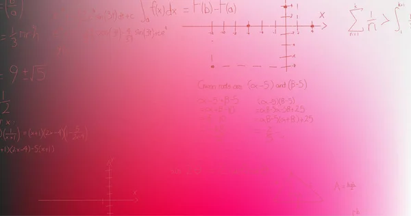 Imagem Fórmulas Matemáticas Escritas Mão Sobre Fundo Rosa Conceito Ciência — Fotografia de Stock