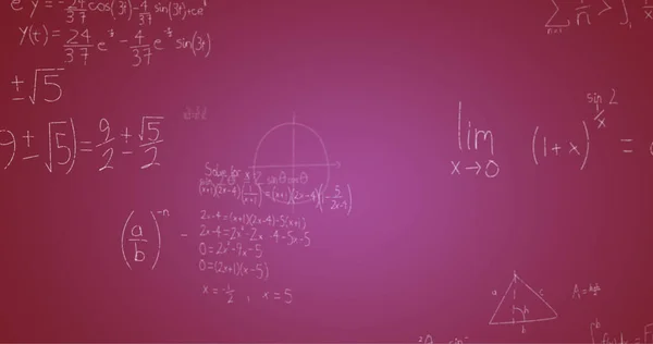 Bild Von Handgeschriebenen Mathematischen Formeln Auf Violettem Hintergrund Wissenschaft Mathematik — Stockfoto