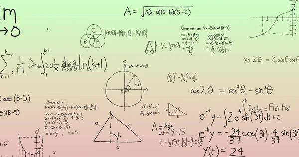 Bild Handgeschriebener Mathematischer Formeln Auf Grünem Bis Rosa Hintergrund Wissenschaft — Stockfoto