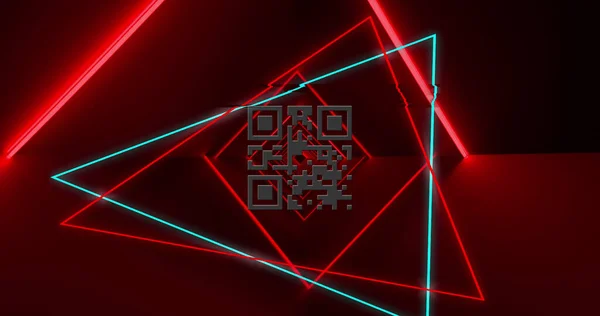 Imagem Código Brilhante Sobre Formas Geométricas Néon Conceito Segurança Identidade — Fotografia de Stock