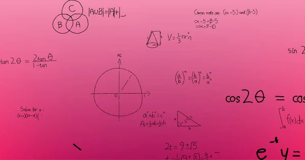 Bild Von Handgeschriebenen Mathematischen Formeln Auf Rosa Hintergrund Wissenschaft Mathematik — Stockfoto