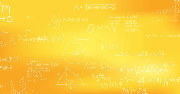 黄色背景上的手写数学公式图像 数学和学习概念数字生成的图像 — 图库照片