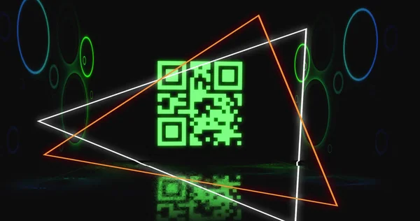 Neon Geometrik Şekiller Üzerinde Parlayan Kodunun Görüntüsü Çevrimiçi Güvenlik Kimlik — Stok fotoğraf