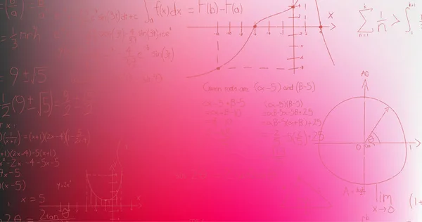 Imagem Fórmulas Matemáticas Escritas Mão Sobre Fundo Rosa Conceito Ciência — Fotografia de Stock