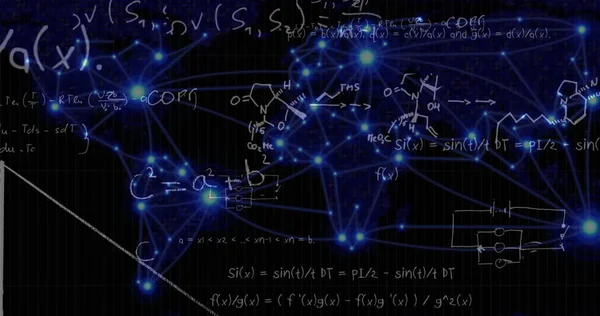 Imagem Fórmulas Matemáticas Manuscritas Sobre Fundo Azul Conceito Ciência Matemática — Fotografia de Stock