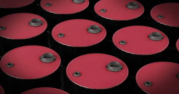 Obrázek Více Červených Barelů Černém Pozadí Nedostatek Benzinu Kontejnery Koncepce — Stock fotografie