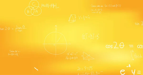 Bild Von Handgeschriebenen Mathematischen Formeln Auf Gelbem Hintergrund Wissenschaft Mathematik — Stockfoto