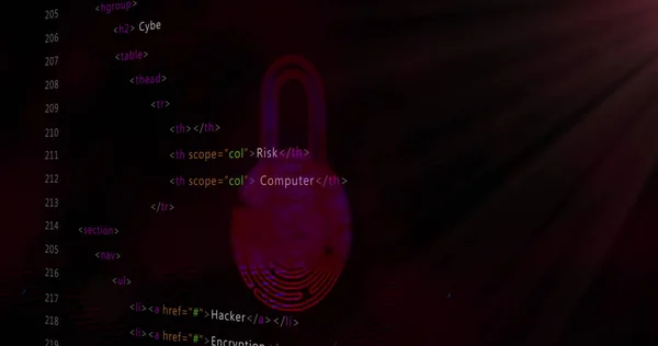 Obraz Biometrycznej Kłódki Bezpieczeństwa Linii Papilarnych Online Kodowania Binarnego Przetwarzania — Zdjęcie stockowe