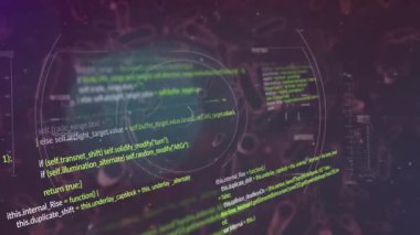 Veri işleme ve siyah arkaplandaki hücrelerin animasyonu. küresel iş, finans, bağlantılar ve dijital arayüz konsepti dijital olarak oluşturulmuş video.