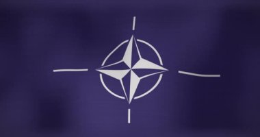 NATO 'nun hareket eden ve dalgalanan bayrağının animasyonu. Ukrayna çatışması, vatanseverlik ve dijital olarak üretilen video konsepti.