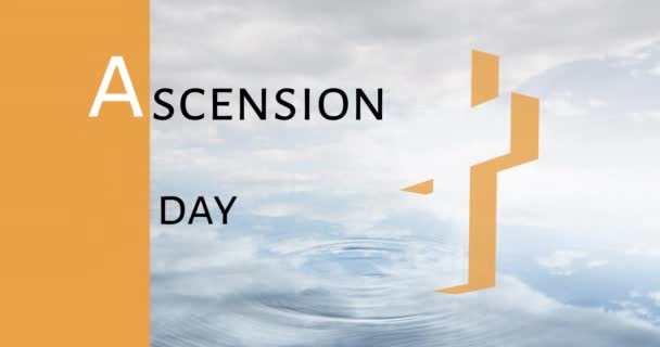 Animation Ascension Day Text Christian Orange Cross Sun Rays Clouded — Stockvideo