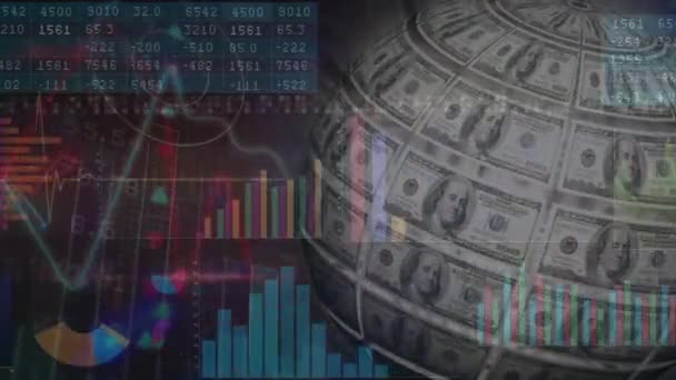 Animacja Przetwarzania Danych Globie Banknotów Ukraiński Kryzys Międzynarodowa Koncepcja Polityczna — Wideo stockowe