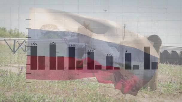 Animering Databehandling Över Ryska Och Kaukasiska Kvinnliga Soldaters Flagg Ukrainska — Stockvideo