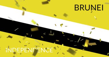 Sarı, siyah ve beyaz çizgilerin üzerinde brunei bağımsızlık metni. politika ve kutlama konsepti dijital olarak oluşturulmuş görüntü.