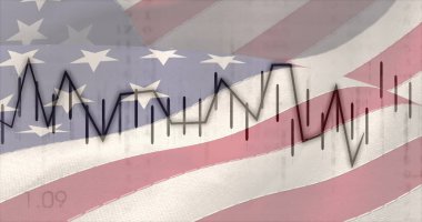 Amerikan bayrağı üzerinde veri işleme görüntüsü. küresel iş, finans, bağlantılar ve dijital arayüz konsepti dijital olarak oluşturulmuş görüntü.