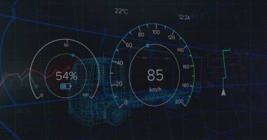 Dijital araba modeli yerine araba paneli resmi. küresel finans, iş ve dijital arayüz kavramı dijital olarak oluşturulmuş görüntü.
