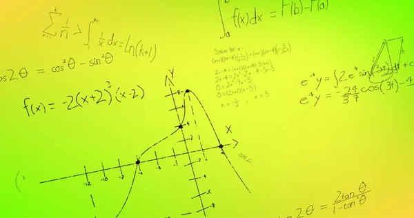 Obrázek Ručně Psaných Matematických Vzorců Žlutém Pozadí Věda Matematika Koncepce — Stock fotografie