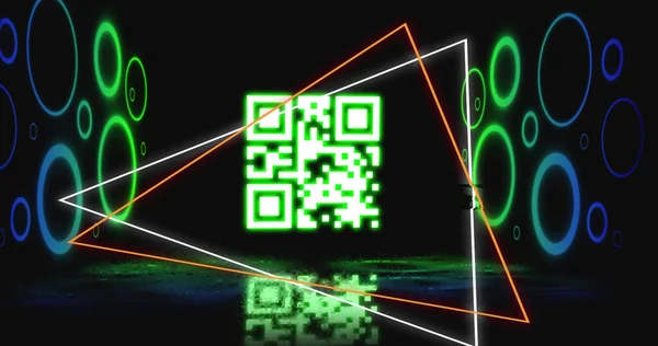 Kép Izzó Kódot Neon Geometriai Formák Online Biztonság Személyazonosság Adatfeldolgozás — Stock Fotó