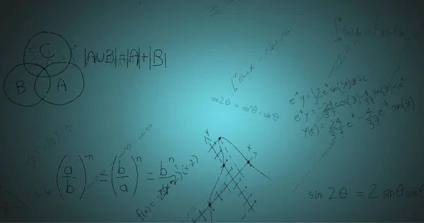 Image Handwritten Mathematical Formulae Blue Background Science Mathematics Learning Concept — Stock Photo, Image