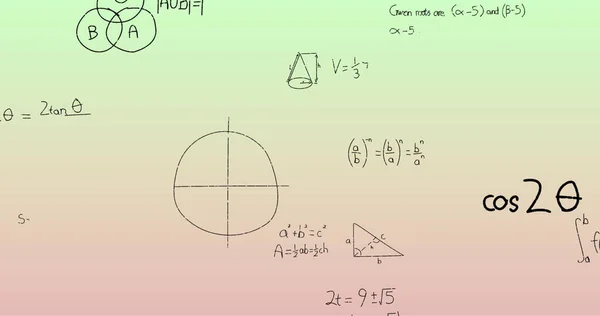 緑からピンクの背景に手書きの数式のイメージ 学習の概念をデジタルで生成し — ストック写真