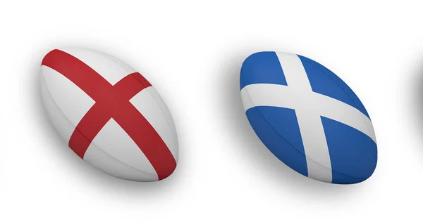 Imagem Bolas Rugby Coloridas Com Bandeiras Nacionais Sobre Fundo Branco — Fotografia de Stock