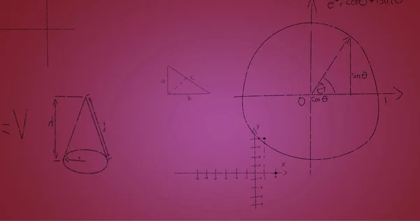 ピンクの背景に手書きの数式のイメージ 学習の概念をデジタルで生成し — ストック写真