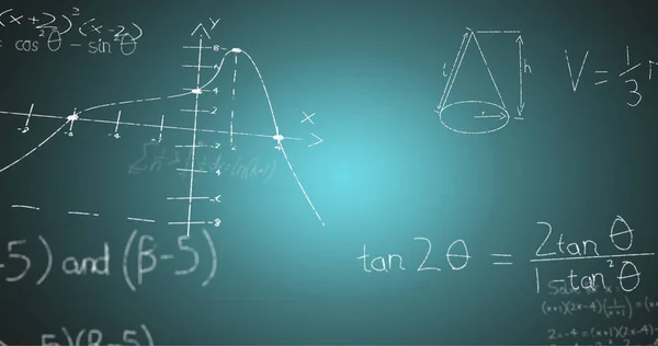 Obrázek Ručně Psaných Matematických Vzorců Modrém Pozadí Věda Matematika Koncepce — Stock fotografie