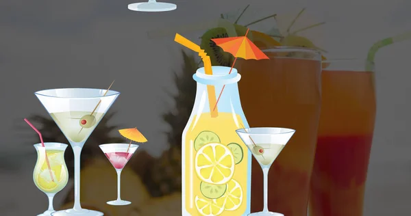 Afbeelding Van Cocktailglazen Meerdere Cocktails Achtergrond Wereld Cocktail Dag Concept — Stockfoto