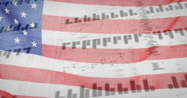 Adatfeldolgozás Képe Amerika Zászlaja Alatt Globális Üzleti Pénzügyek Kapcsolatok Digitális — Stock Fotó