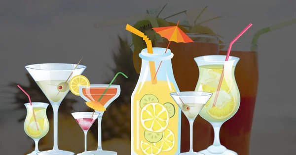 Afbeelding Van Cocktailglazen Meerdere Cocktails Achtergrond Wereld Cocktail Dag Concept — Stockfoto