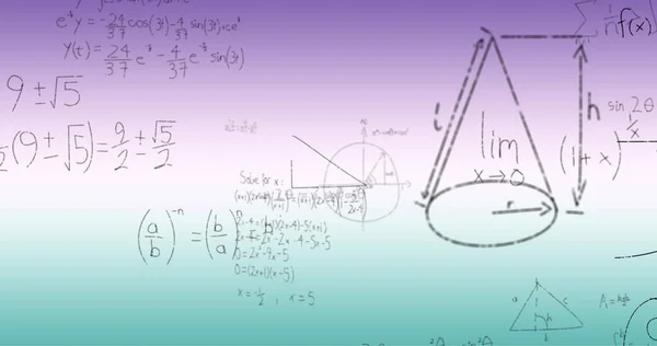 Kép Kézzel Írott Matematikai Képletek Felett Kék Lila Háttér Tudomány — Stock Fotó