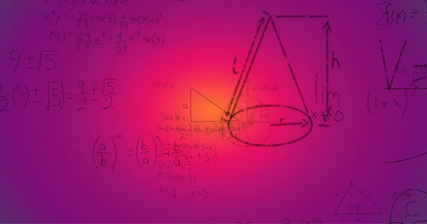 Immagine Formule Matematiche Scritte Mano Sfondo Viola Scienza Matematica Apprendimento — Foto Stock