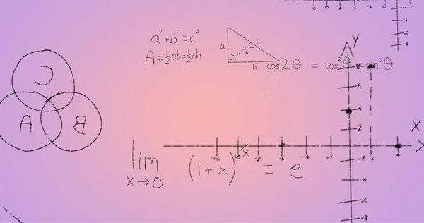 ピンクの背景に手書きの数式のイメージ 学習の概念をデジタルで生成し — ストック写真