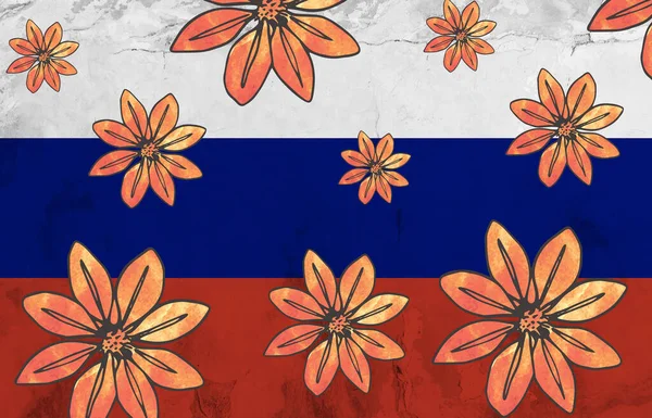 Rusya Bayrağı Üzerinde Çiçeklerin Dijital Kompozit Görüntüsü Kopyalama Uzayı Llüstrasyon — Stok fotoğraf