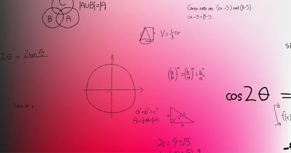 Obraz Ręcznie Pisanych Formuł Matematycznych Różowym Tle Koncepcja Nauki Matematyki — Zdjęcie stockowe