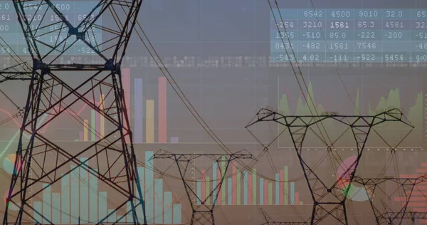 Imagen Del Procesamiento Datos Financieros Sobre Torres Eléctricas Paisaje Concepto —  Fotos de Stock