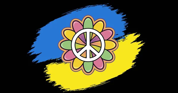 Illustration Symbole Paix Sur Drapeau Ukraine Sur Fond Noir Espace — Photo