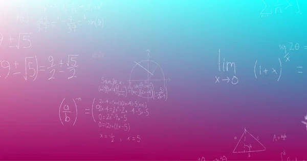 Bild Handgeschriebener Mathematischer Formeln Auf Blauem Bis Violettem Hintergrund Wissenschaft — Stockfoto