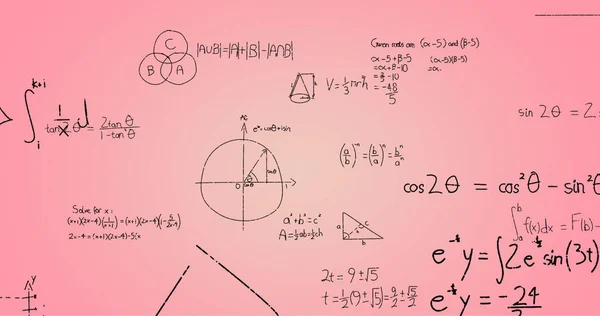 Obraz Ręcznie Pisanych Formuł Matematycznych Różowym Tle Koncepcja Nauki Matematyki — Zdjęcie stockowe