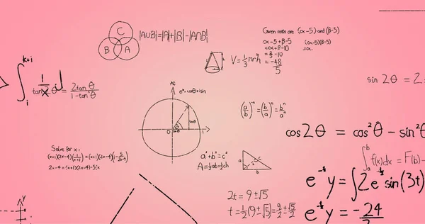 Image Hand Written Mathematical Formulae Pink Background Science Mathematics Learning — Stock Photo, Image