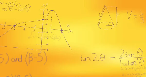 Kép Kézzel Írt Matematikai Képletek Sárga Háttér Tudomány Matematika Tanulási — Stock Fotó