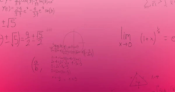 Imagem Fórmulas Matemáticas Escritas Mão Sobre Fundo Rosa Conceito Ciência — Fotografia de Stock