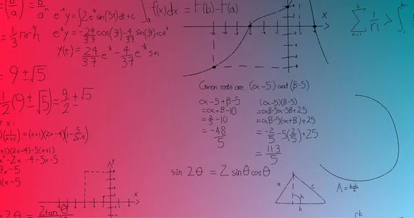 Bild Handgeschriebener Mathematischer Formeln Auf Blauem Bis Rosa Hintergrund Wissenschaft — Stockfoto